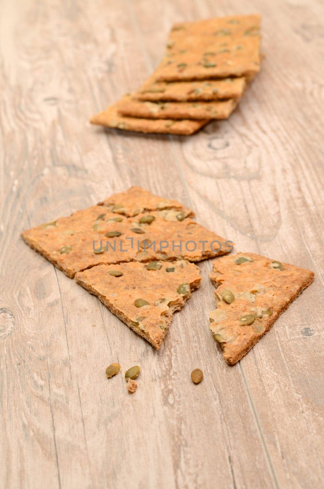 Whole grain bread on a wooden table