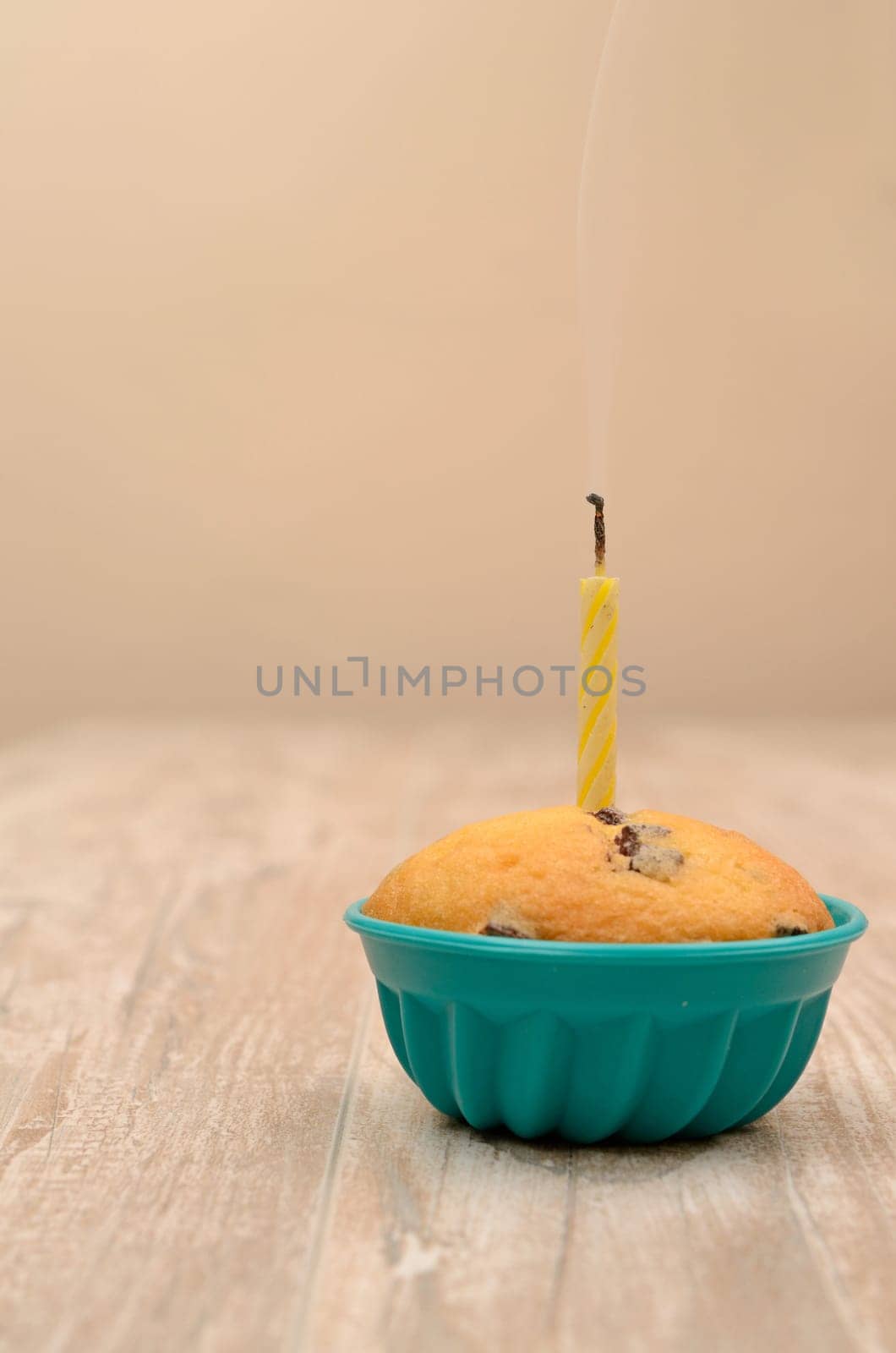 Birthday cake with one candle light