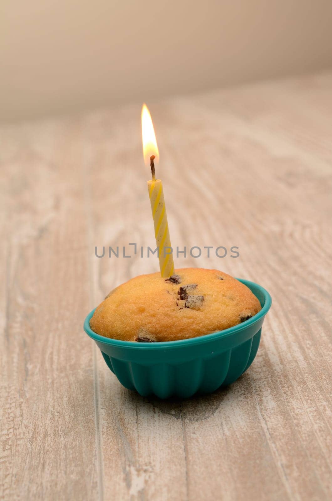 Birthday cake with one candle light