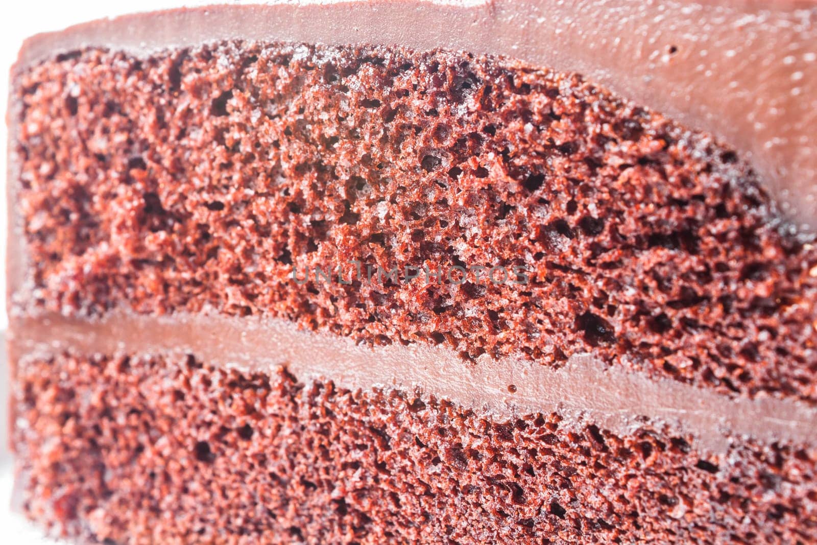 Close up sponge of double layer chocolate cake