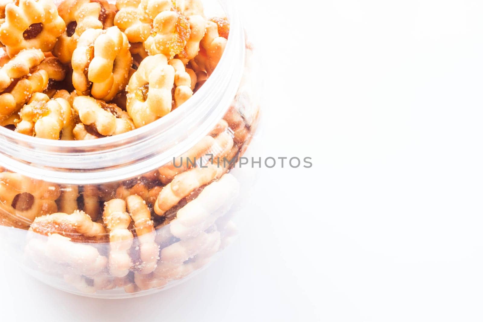 Sweet cracker with pineapple fillings isolated on white background, stock photo