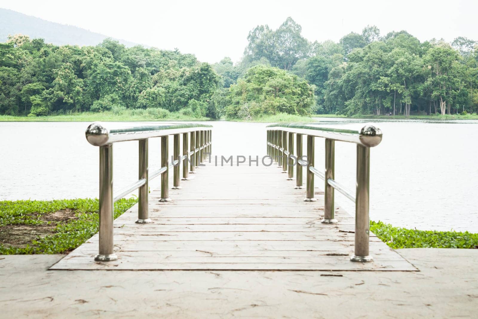 Green scenery and bridge in the park, stock photo