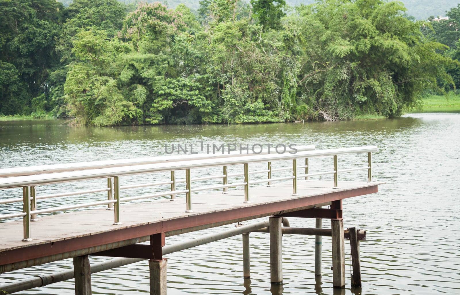 Metal bridge into the water, stock photo