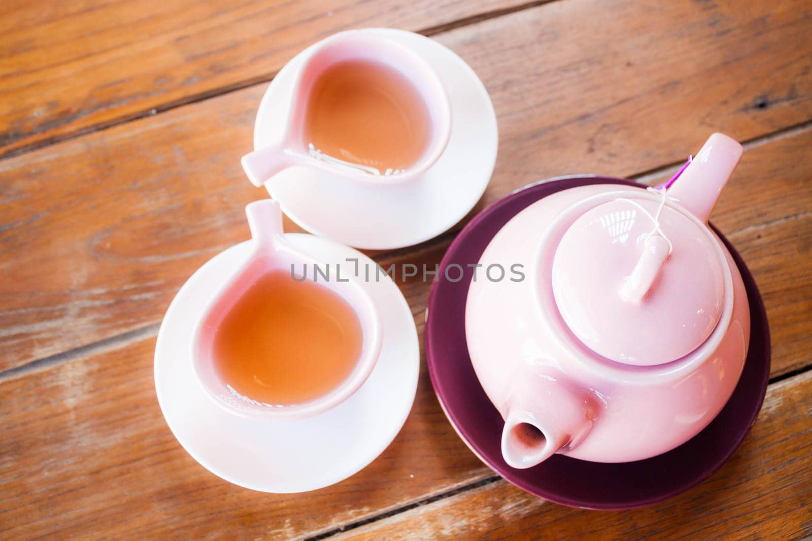 Top view hot cups of tea, stock photo