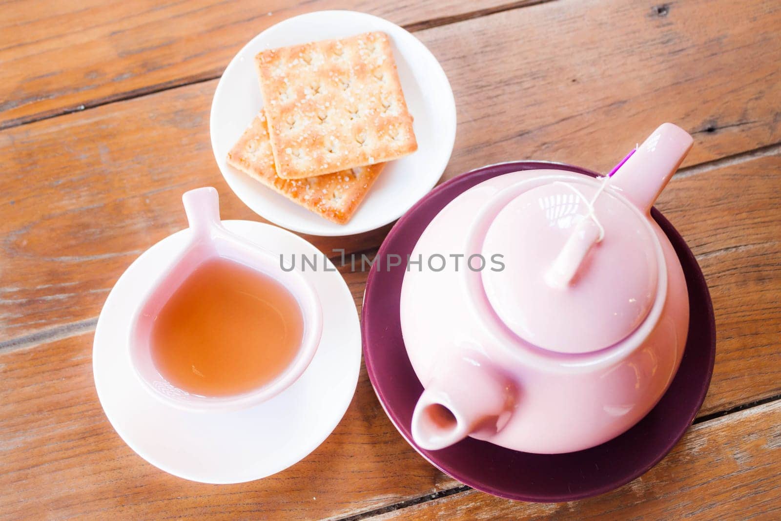 Top view hot cup tea set, stock photo