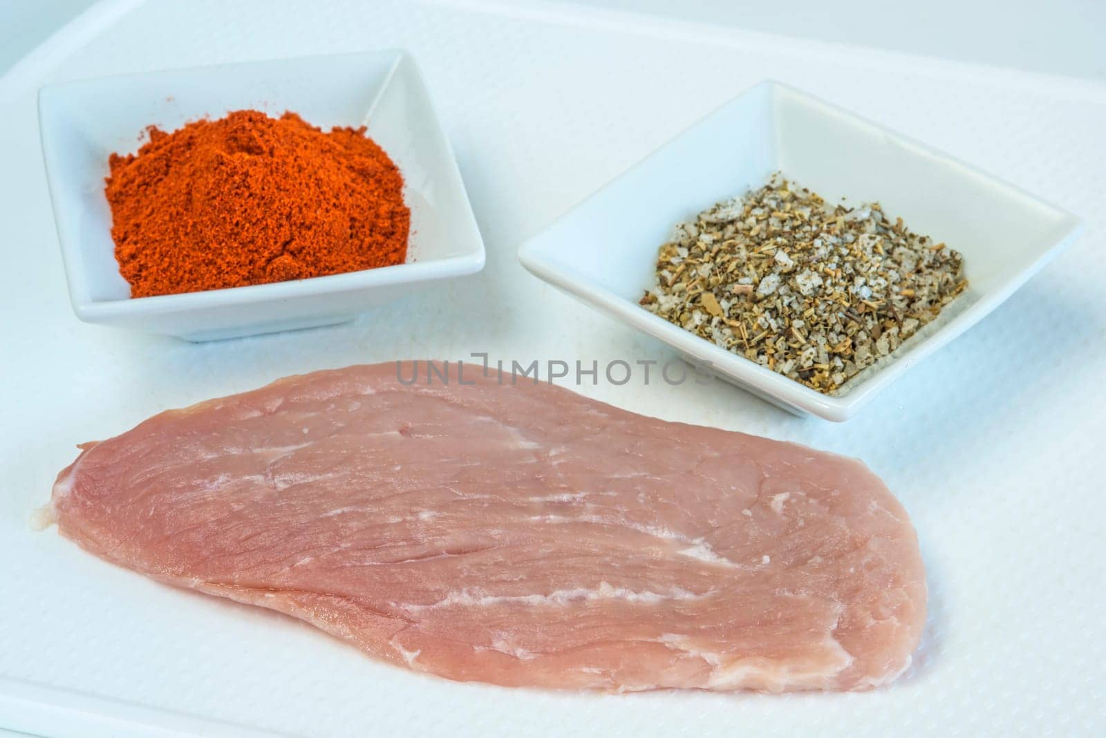 raw schnitzel with spices