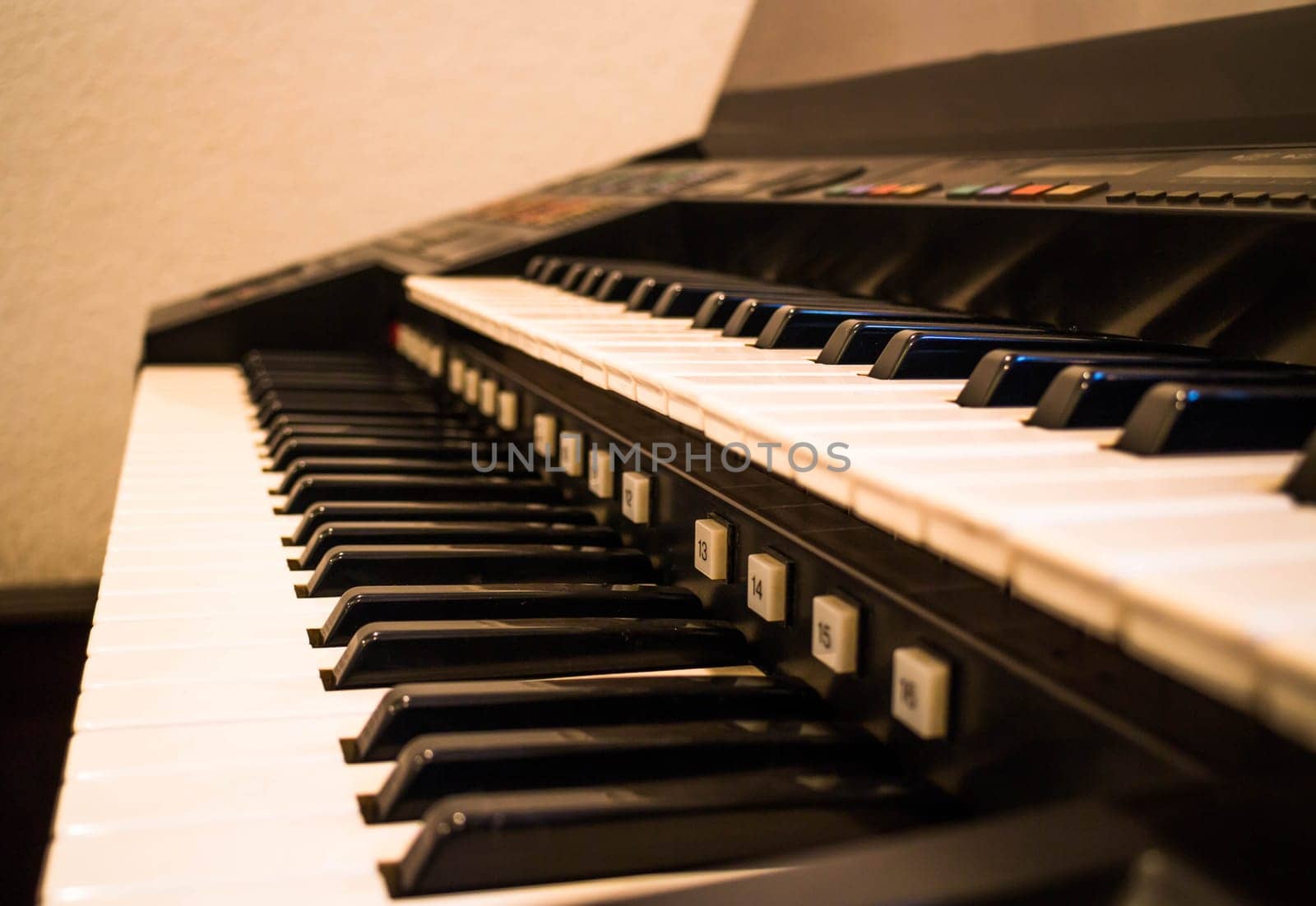 Vintage musical instrument piano keyboard, stock photo