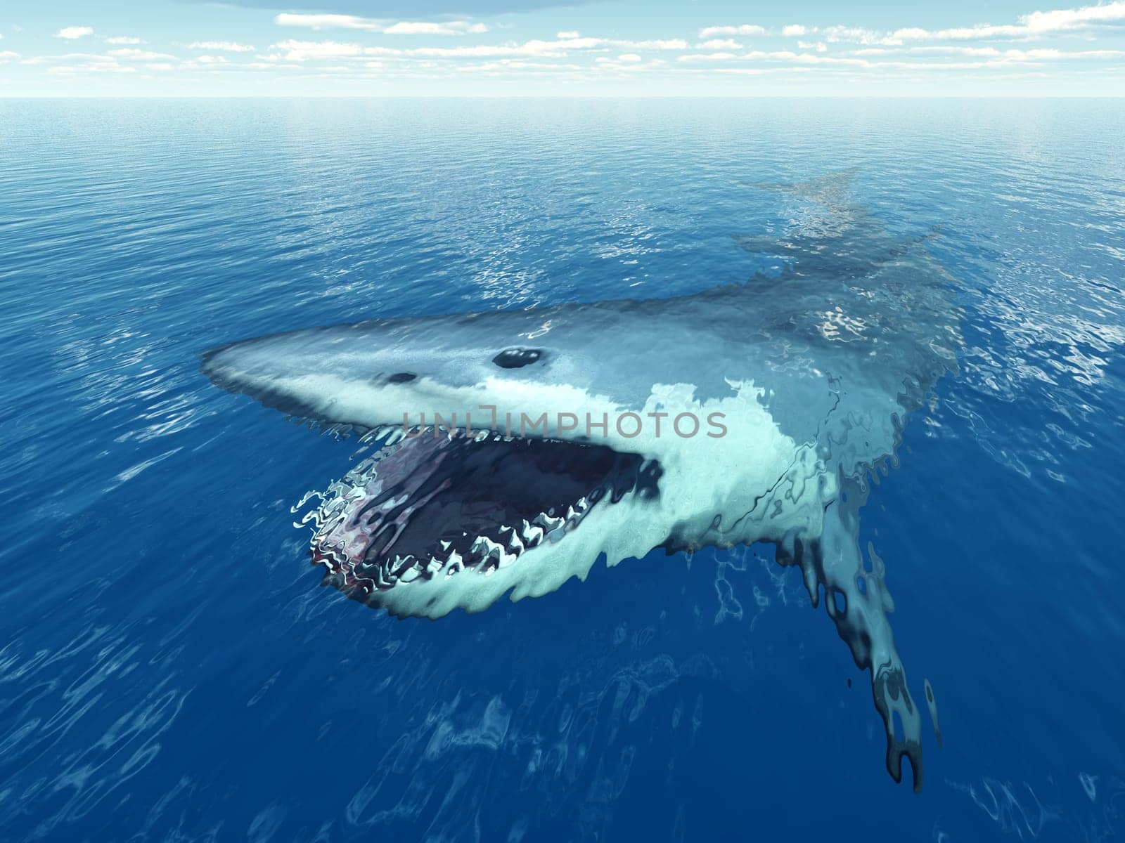 Computer-generated 3D illustration with a great white shark