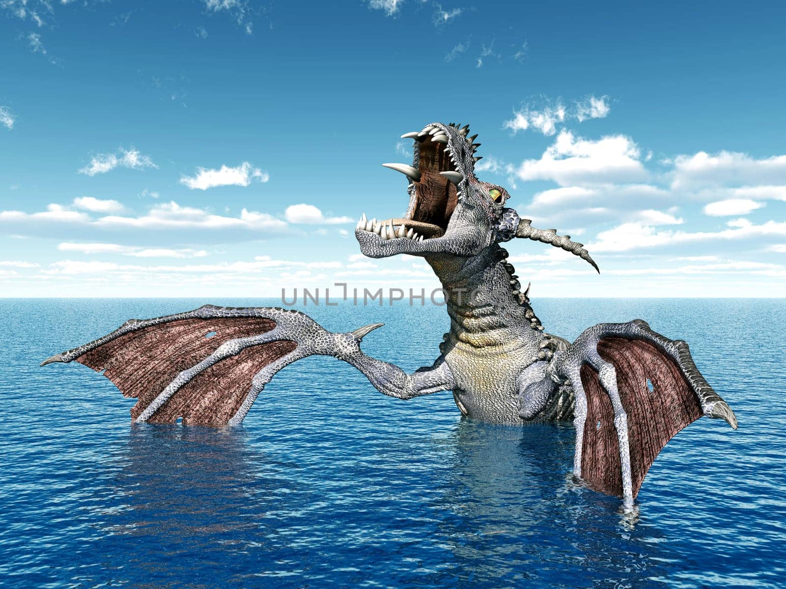 Computer-generated 3D illustration with a water dragon