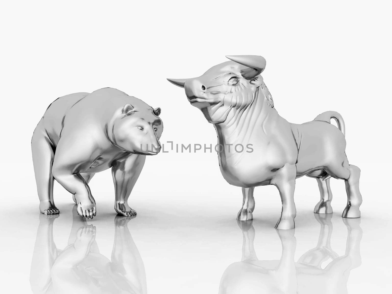 Computer-generated 3D illustration with bear and bull