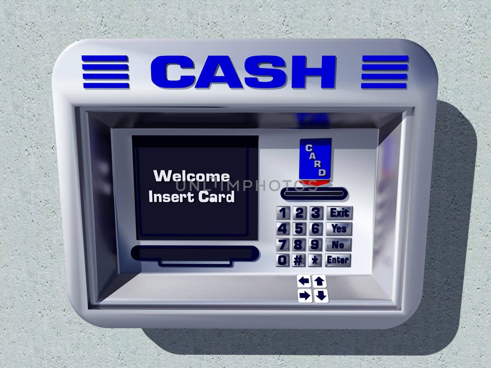 Computer-generated 3D illustration with an ATM