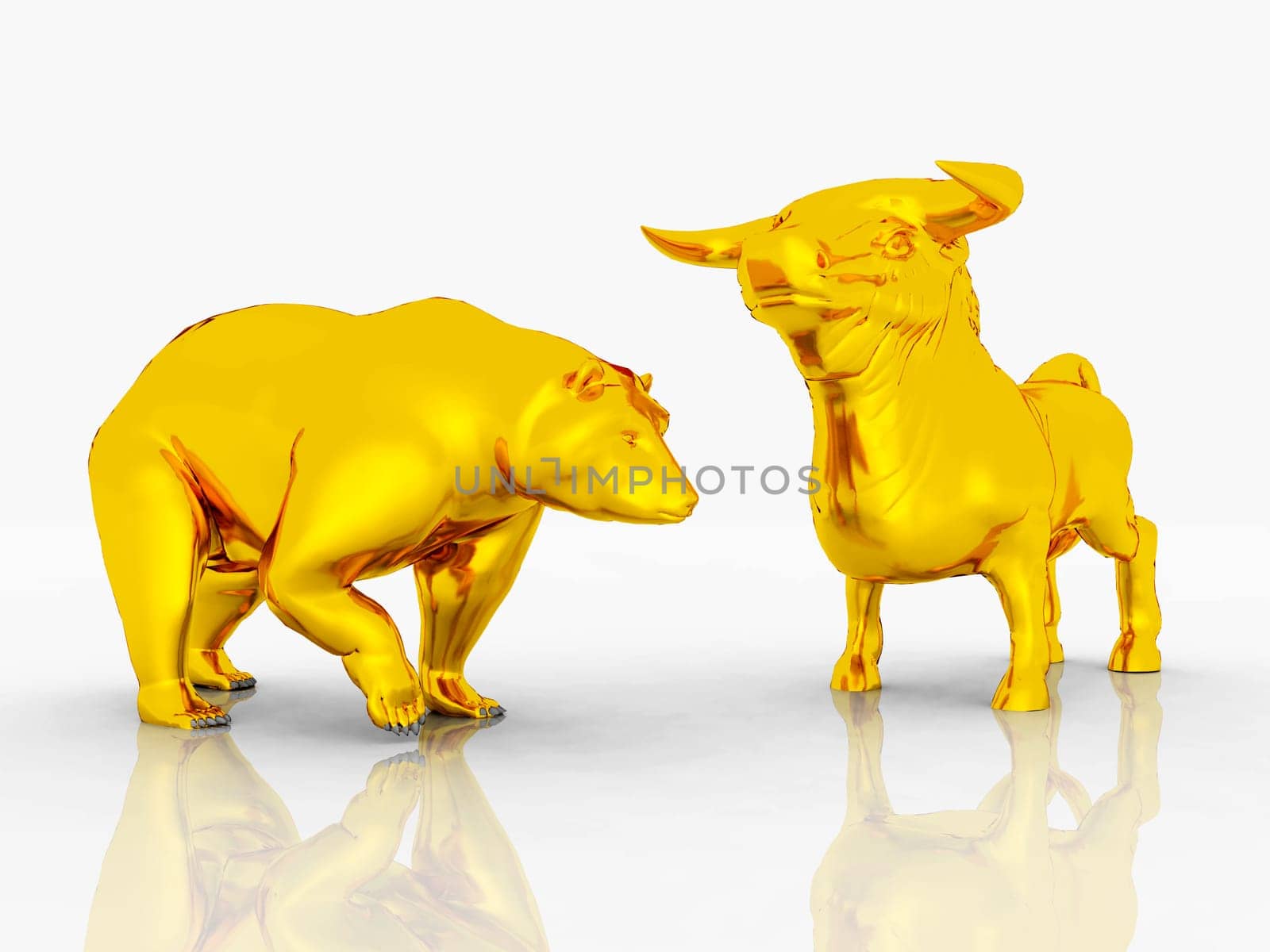 Computer-generated 3D illustration with bear and bull