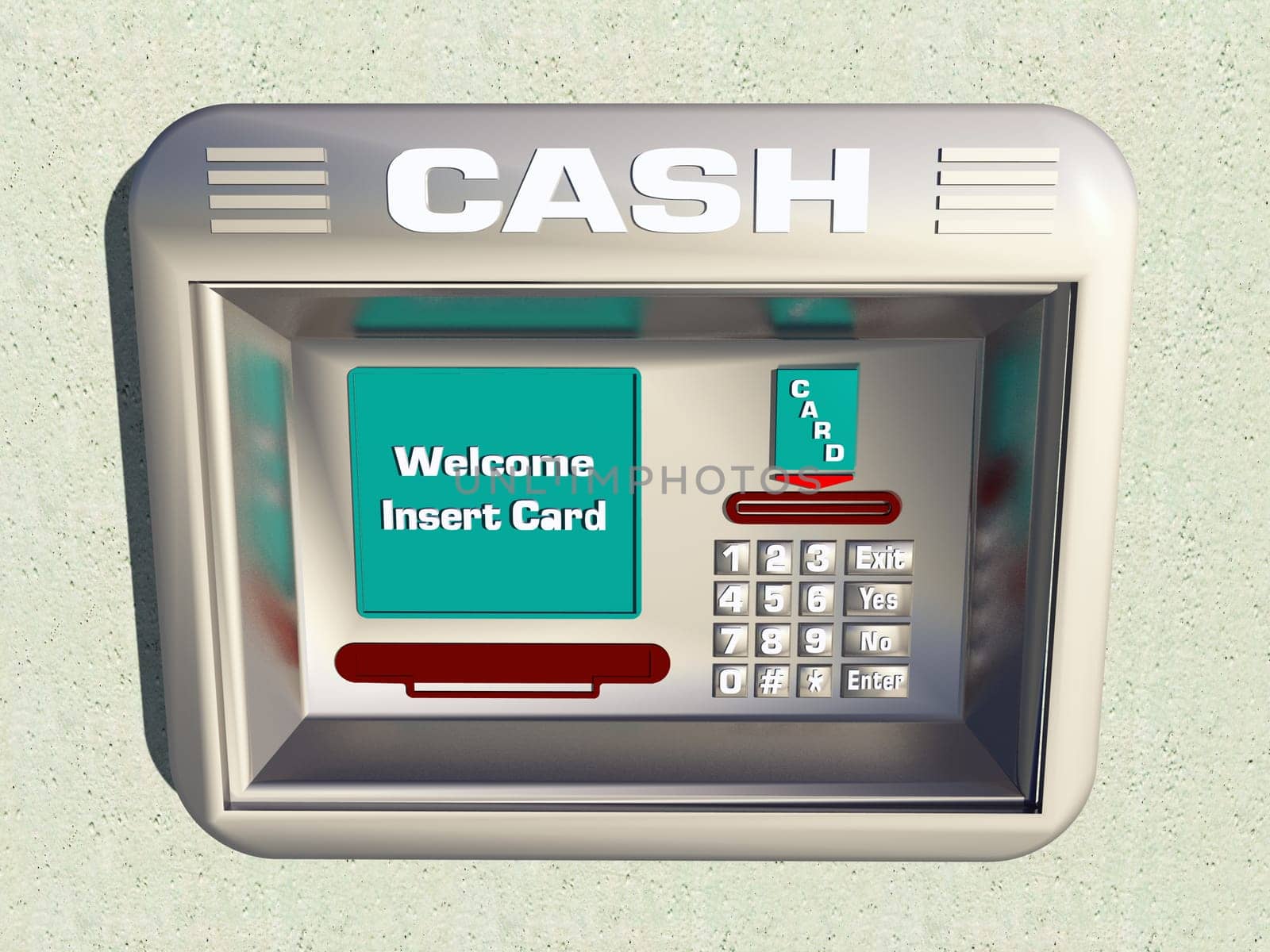Computer-generated 3D illustration with an ATM