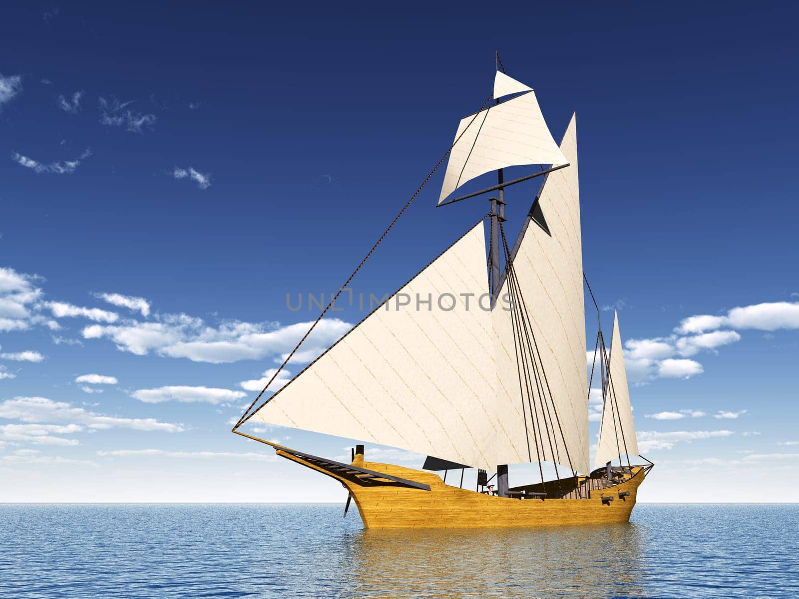 Computer-generated 3D illustration with a caravan