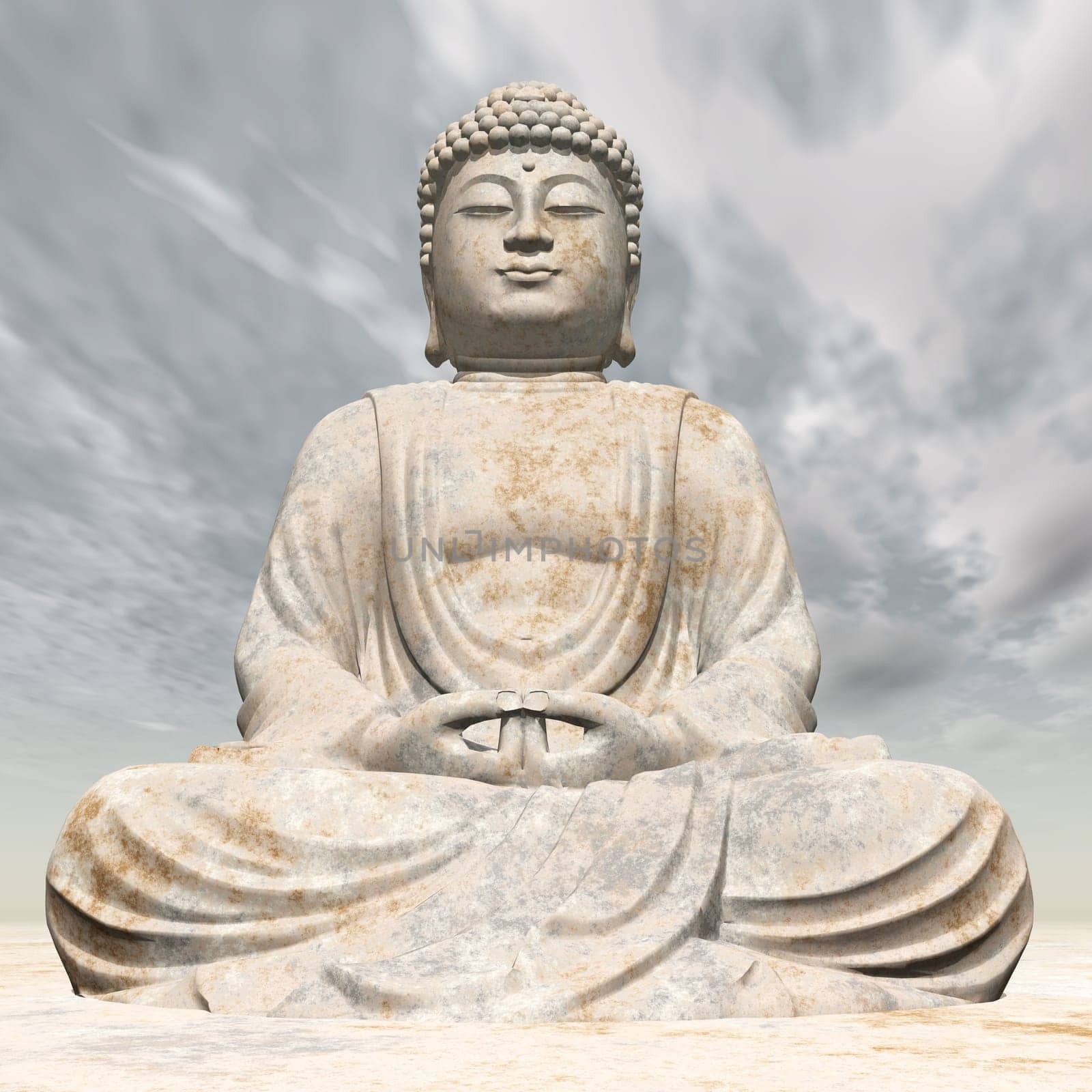 Computer-generated 3D illustration with a Buddha statue