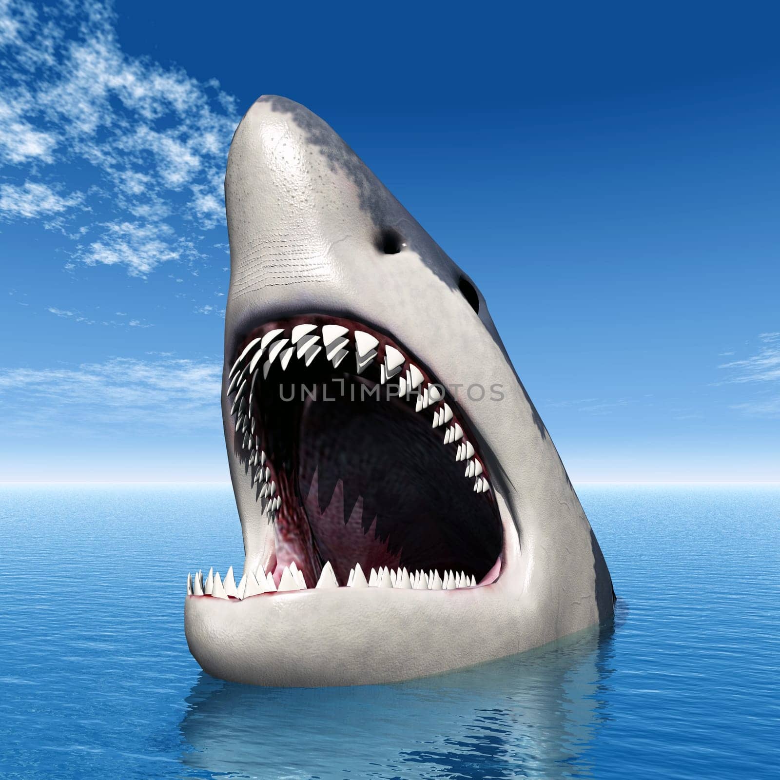 Computer-generated 3D illustration with a great white shark