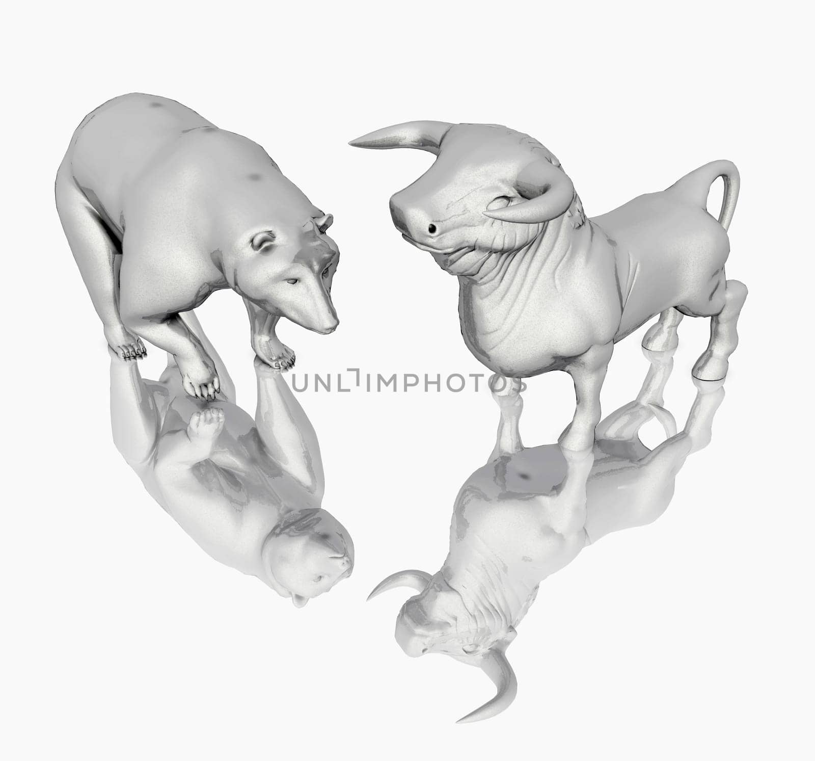 Computer-generated 3D illustration with bear and bull