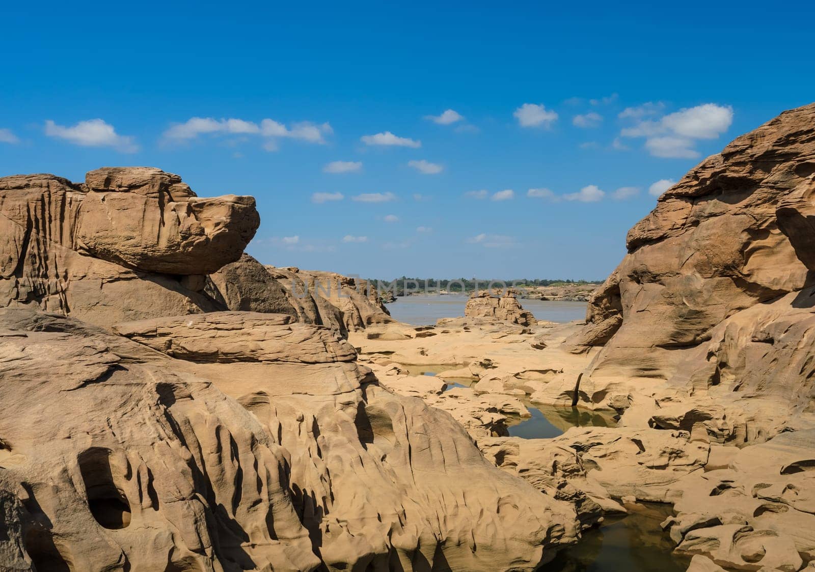 Sam Pan Bok, The Amazing of Rock shape in Mekong River during summer season, Ubon Ratchathani, Thailand.