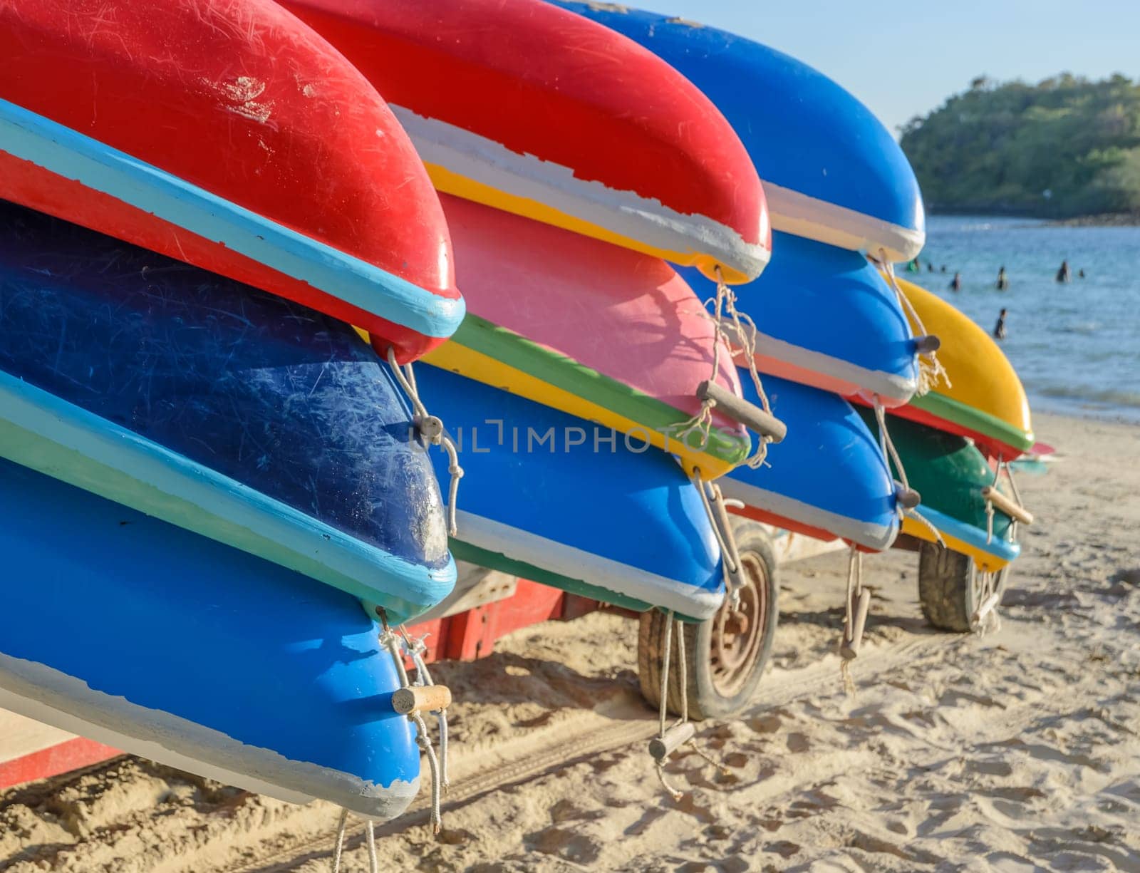 Colorful kayak on beach
