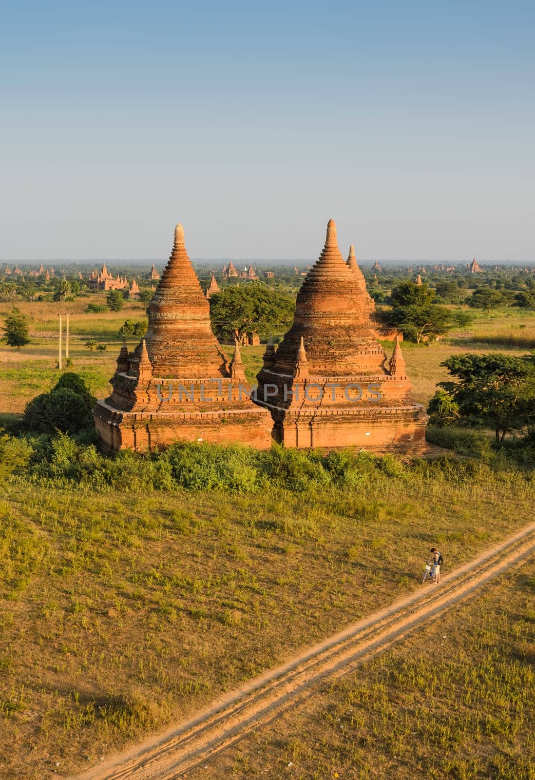 Aerial view of ancient temples in Bagan, Myanmar