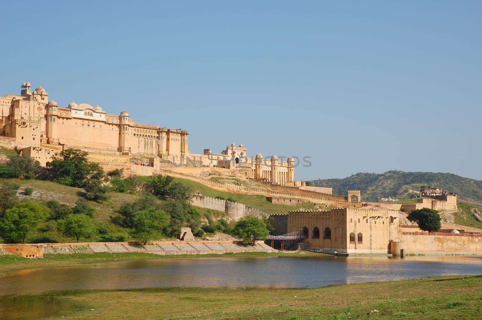 Amber Fort overlooking Maota lake. in Jaipur, India