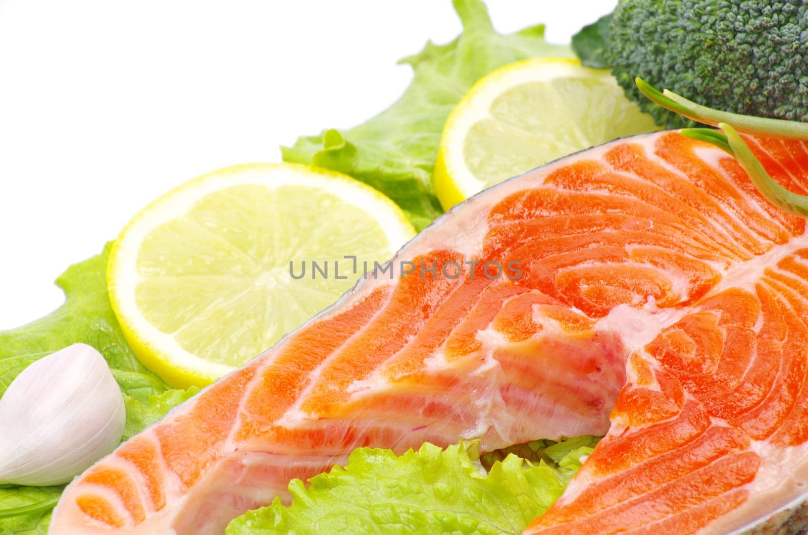 raw salmon and spices isolated
