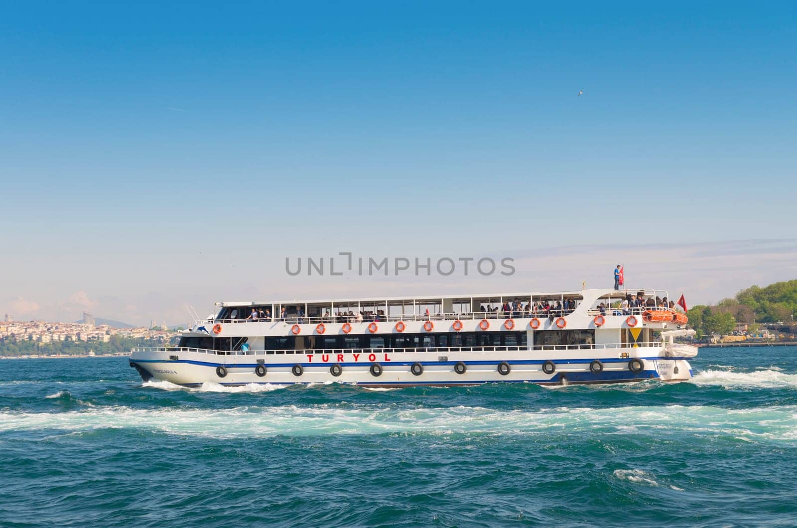 Ferry boat at the golden horn, a horn-shaped estuary, and a major urban waterway. It is also the primary inlet of the Bosphorus.