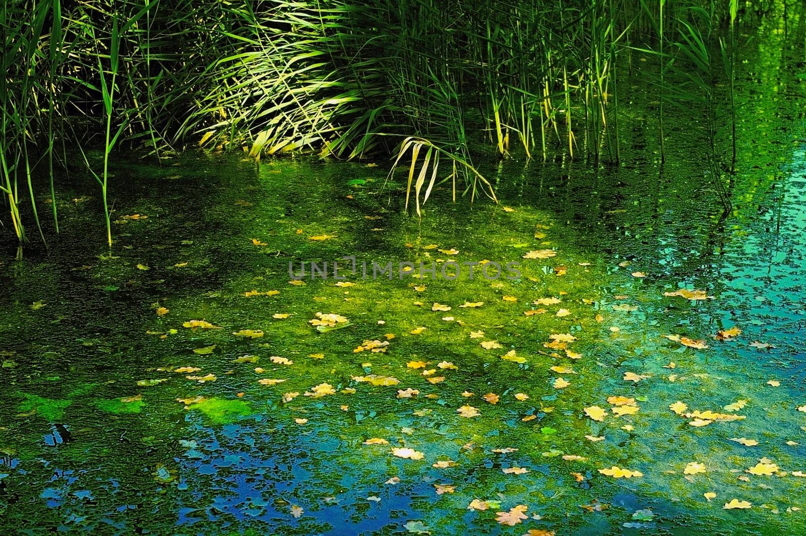 Pond in Autumn with colorful leaves