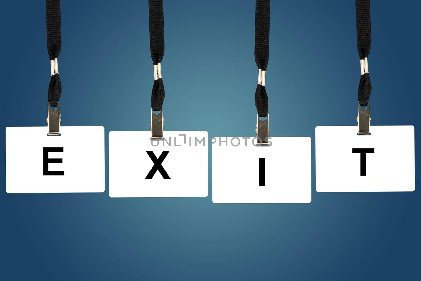 exit word on badge with blue background