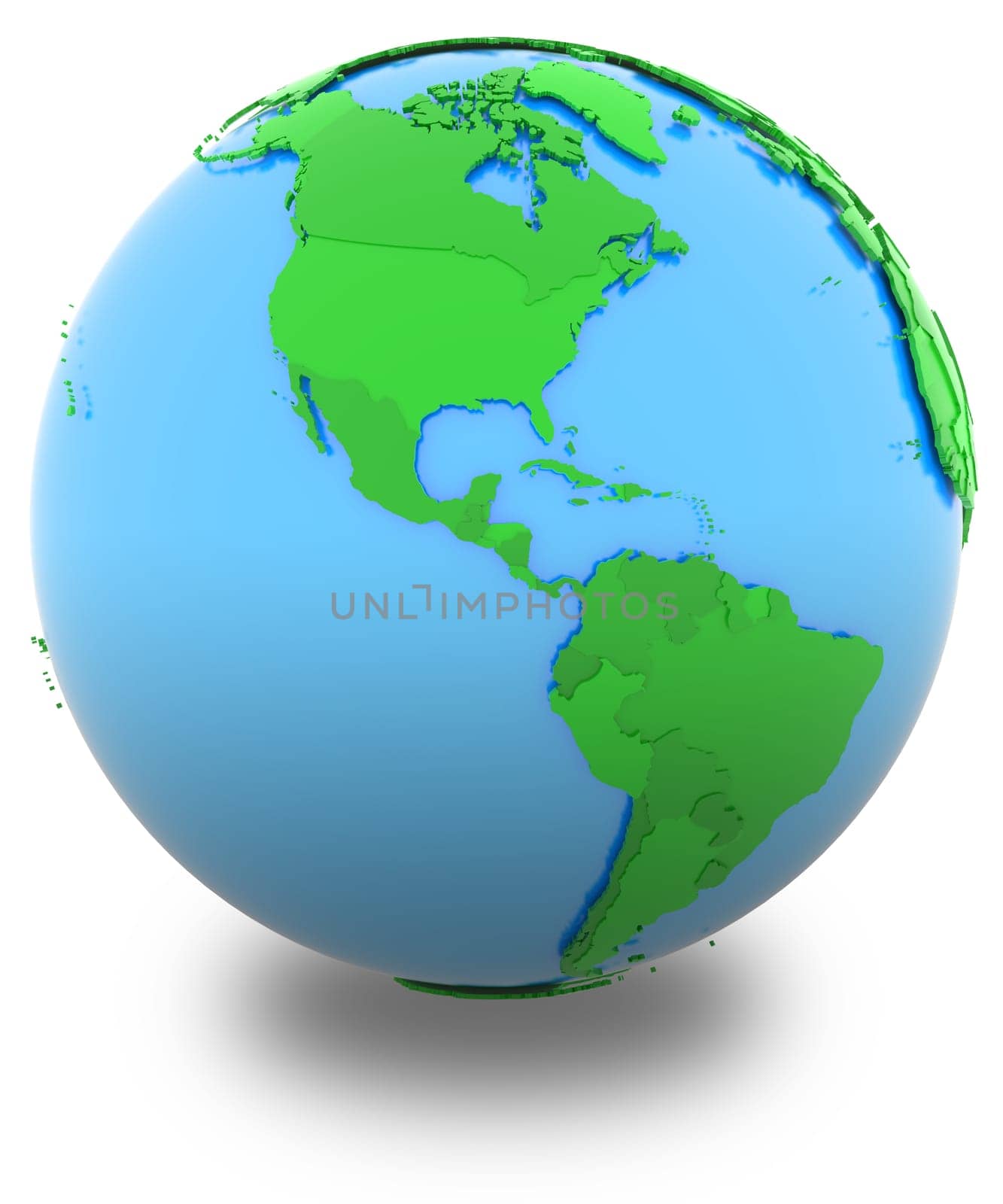 Americas, political map of the world with countries in different shades of green, isolated on white background.