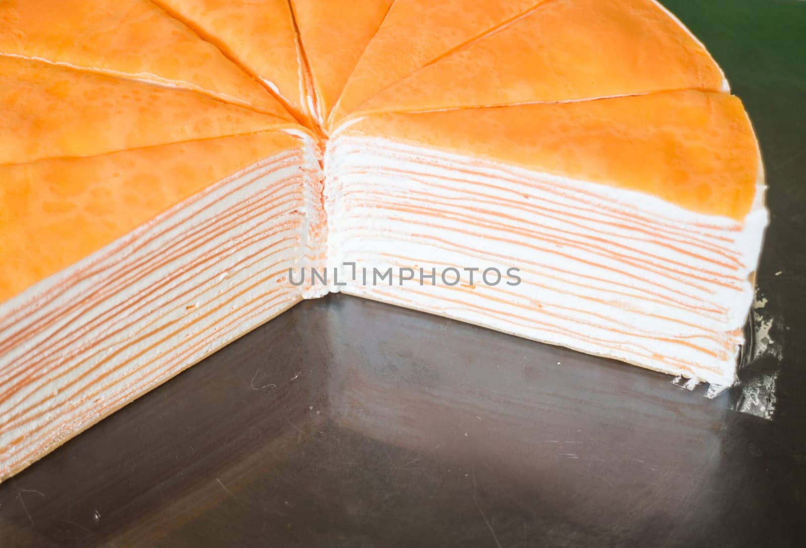 Homemade cream crepe cake slide, stock photo