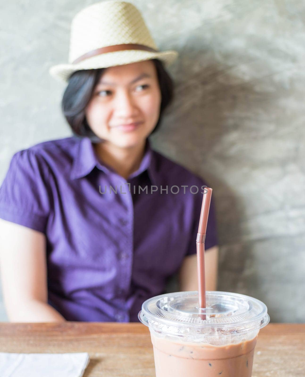 Woman chill in coffee shop, stock photo