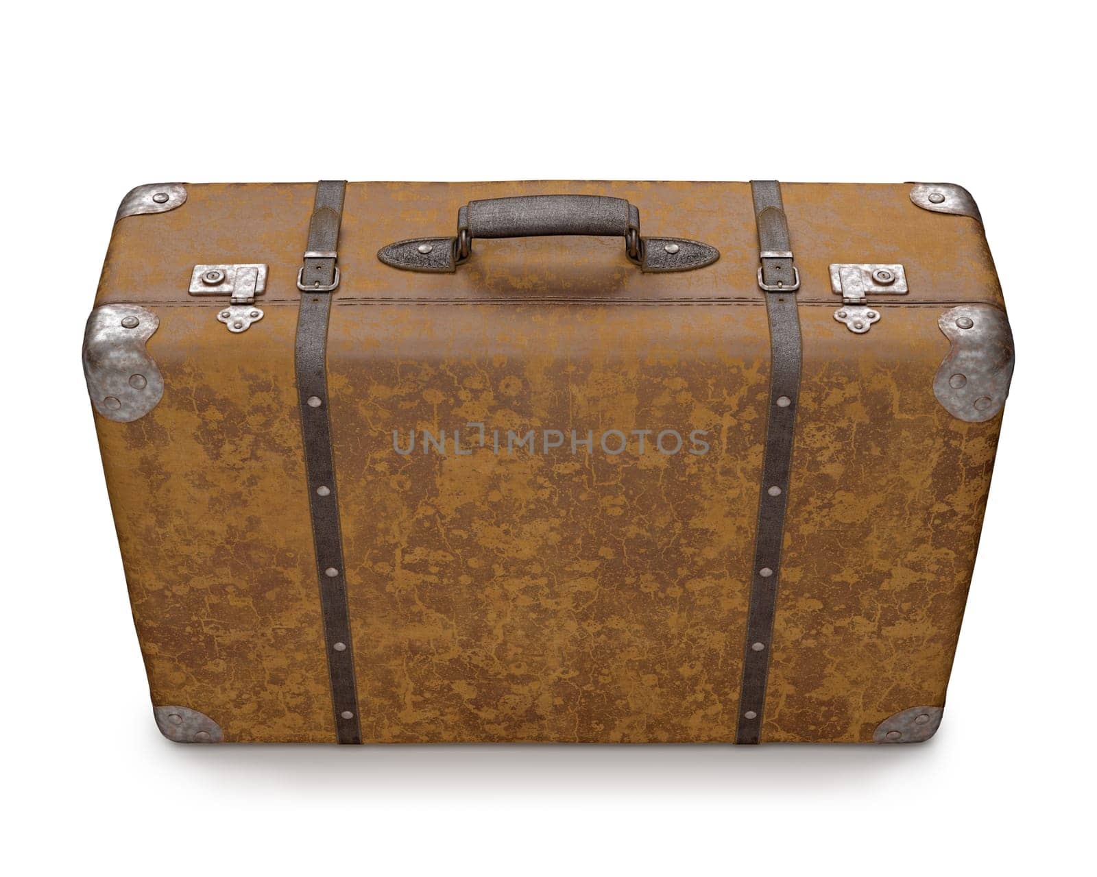 Old suitcase with wear on the surface of the leather and rust on metal. Clipping path included.