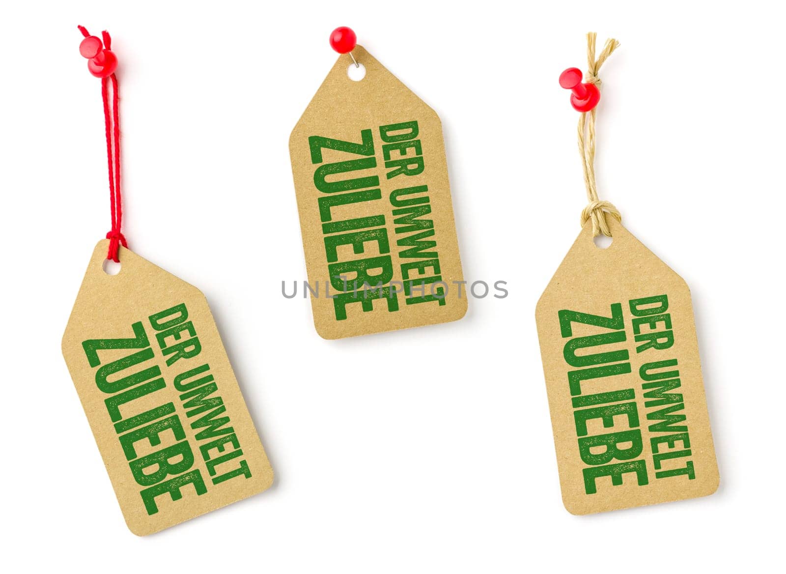 Three pendants with the imprint for the sake of the environment