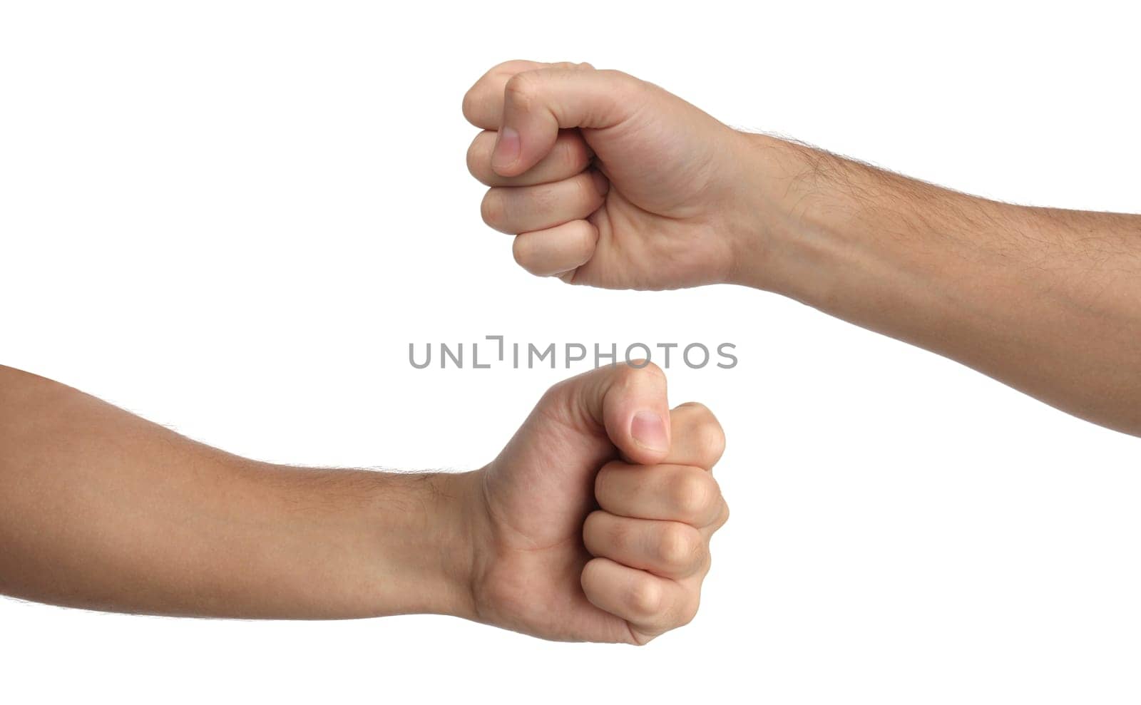 Hand signs. Punch fist isolated on white background