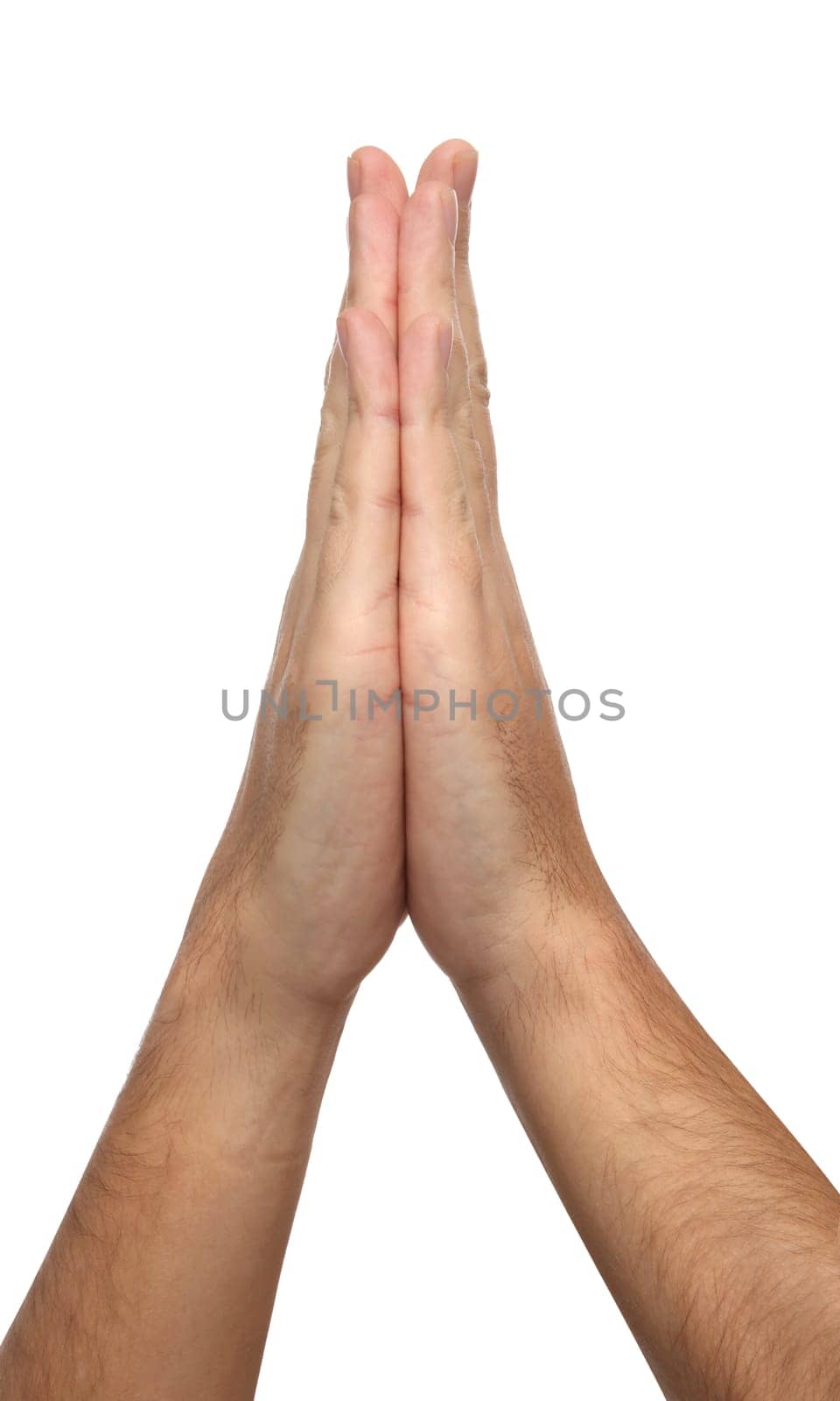 Two praying hands isolated on white background