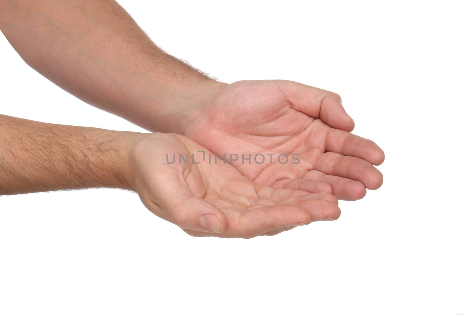 Man hands sign isolated on white background