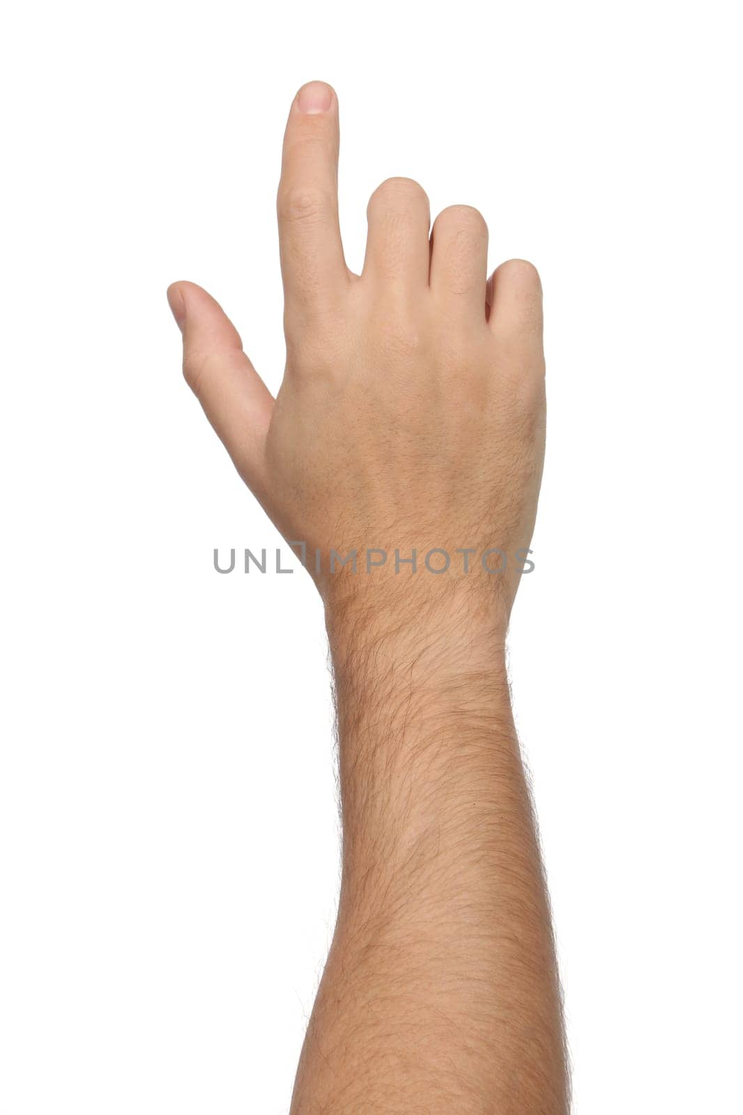Hand signs. Pointing or touching something. Isolated