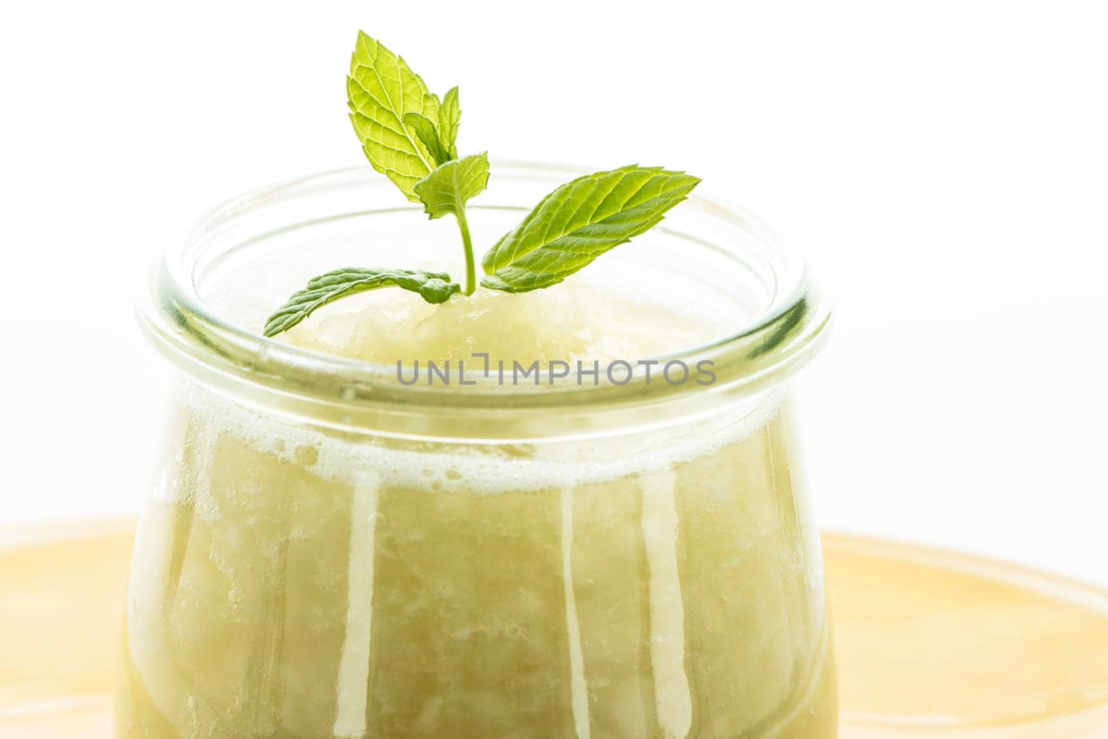 Peppermint and melons cold bowl in glass