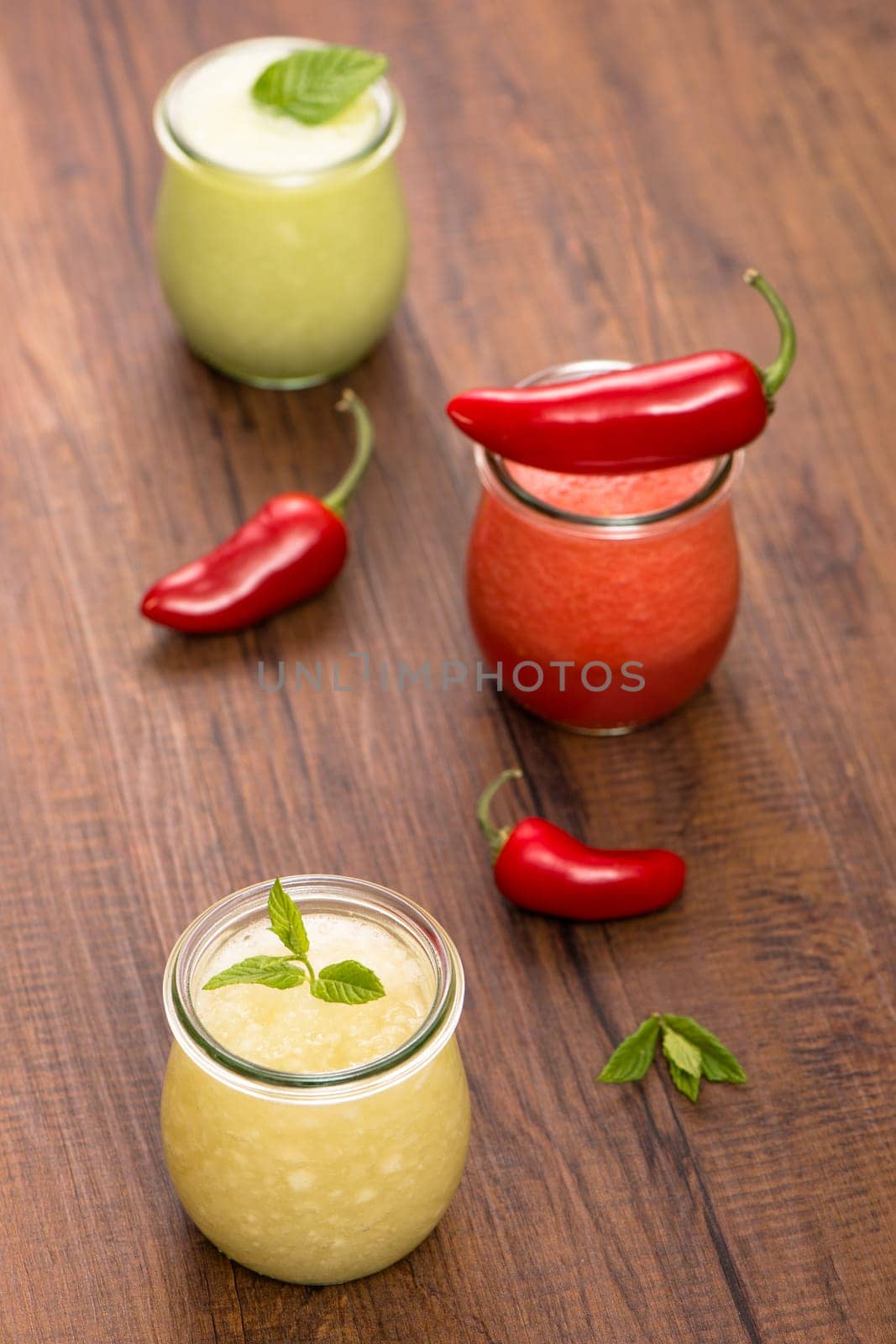 Cold bowls with mint and jalapenos chilli in the glass