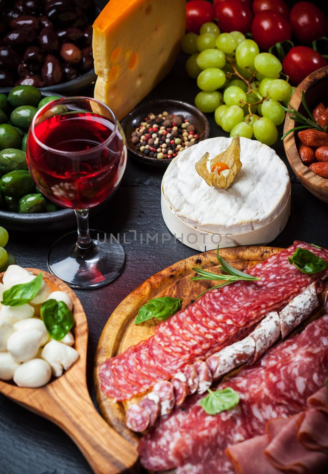 Antipasto and catering platter with different appetizers