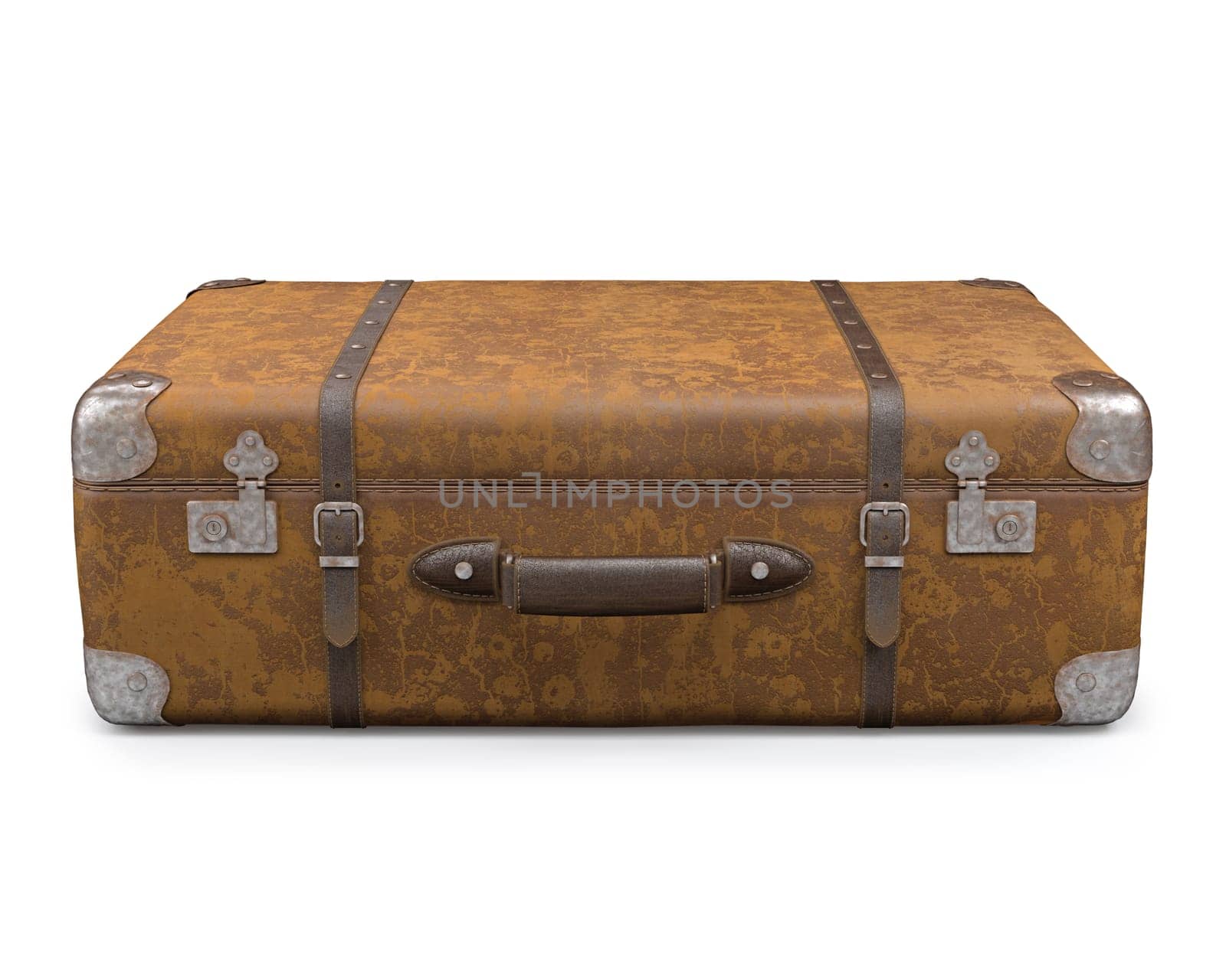 Old suitcase with wear on the surface of the leather and rust on metal. Clipping path included.