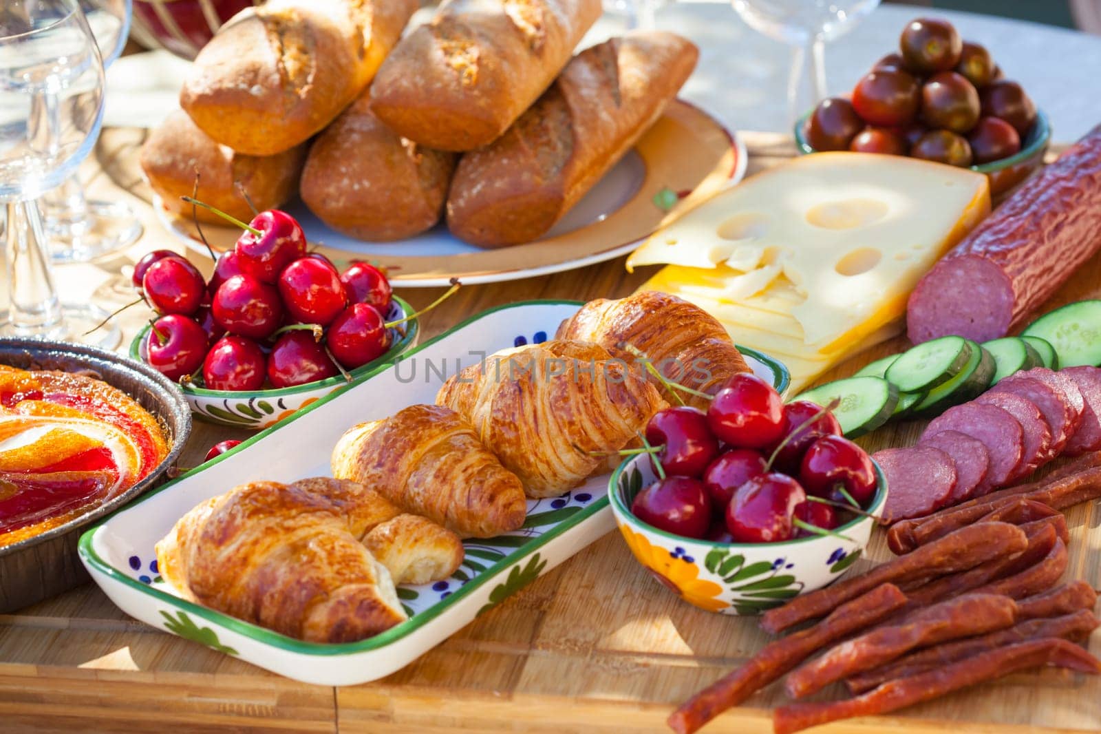 Summer breakfast served in the garden