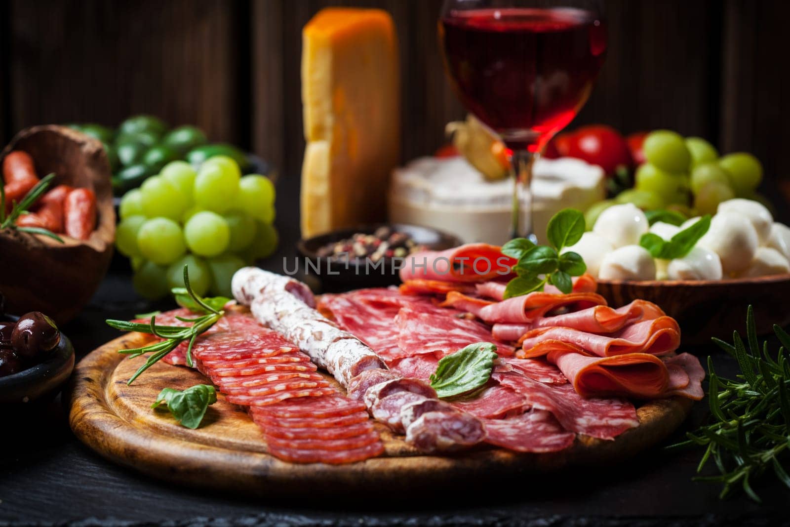 Antipasto and catering platter with different appetizers