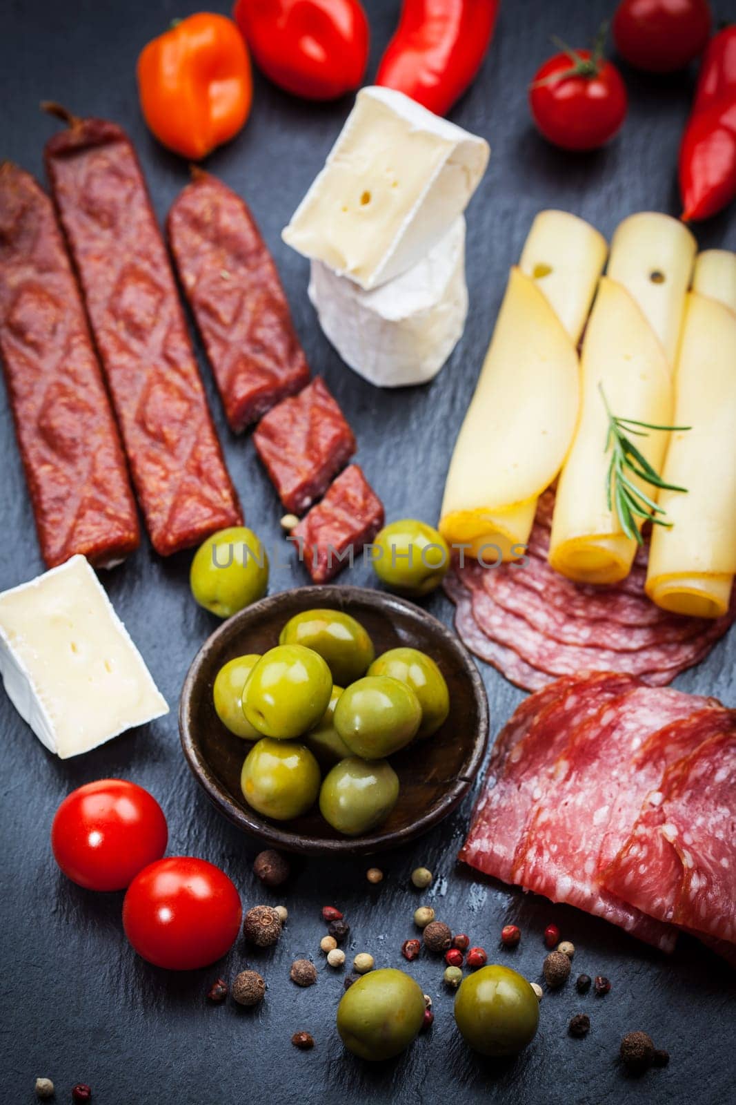 Antipasti and appetizers - top view