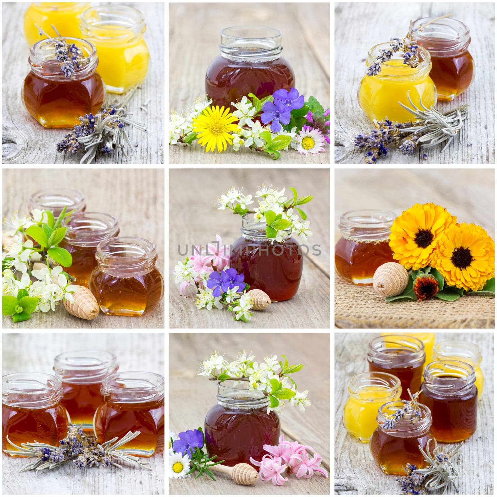 collage with honey