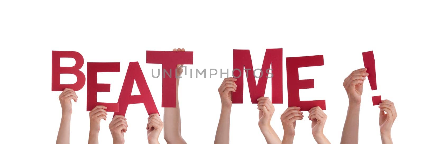 Many Hands Holding the Red Words Beat Me, Isolated