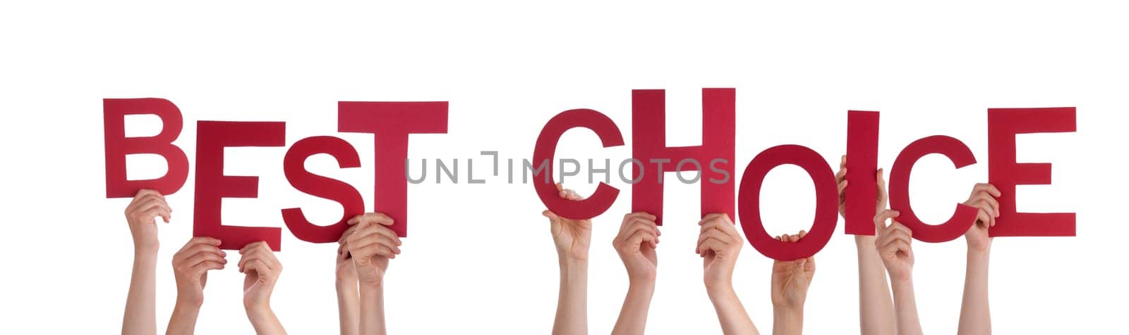 Many Hands Holding the Red Words Best Choice in the Sky, Isolated