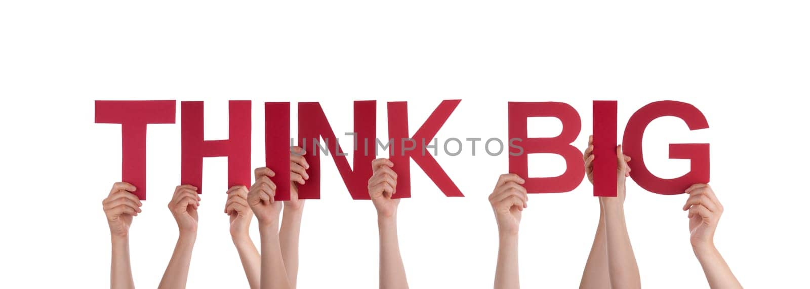 Many People Holding the Words Think Big, Isolated