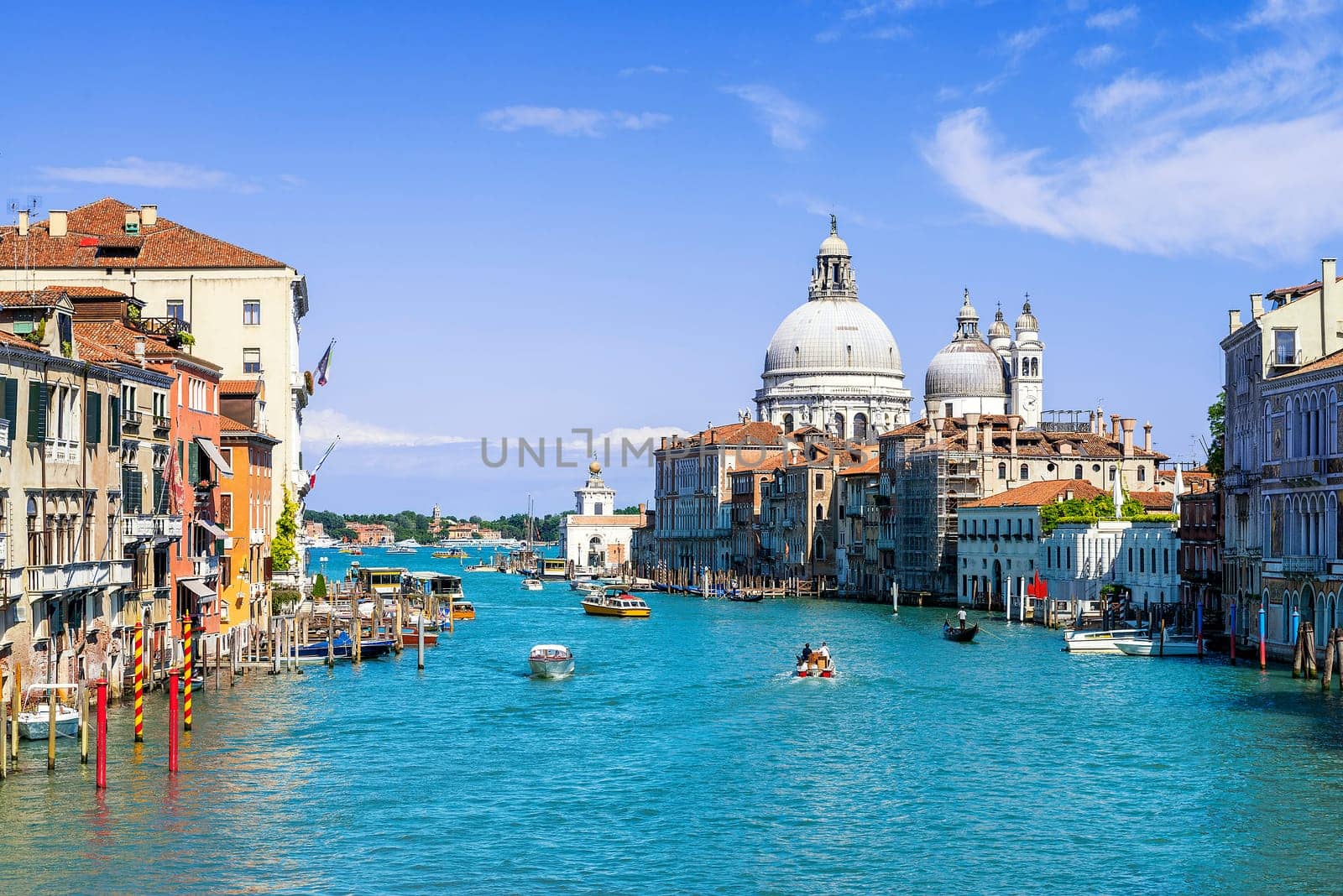 Grand Canal and Basilica Santa Maria della Salute, Venice, Italy and sunny day